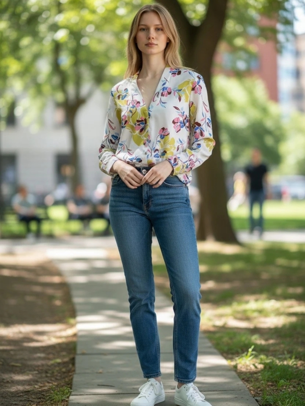 Halogen White Multicolor Floral Longsleeve  Blouse Size X1